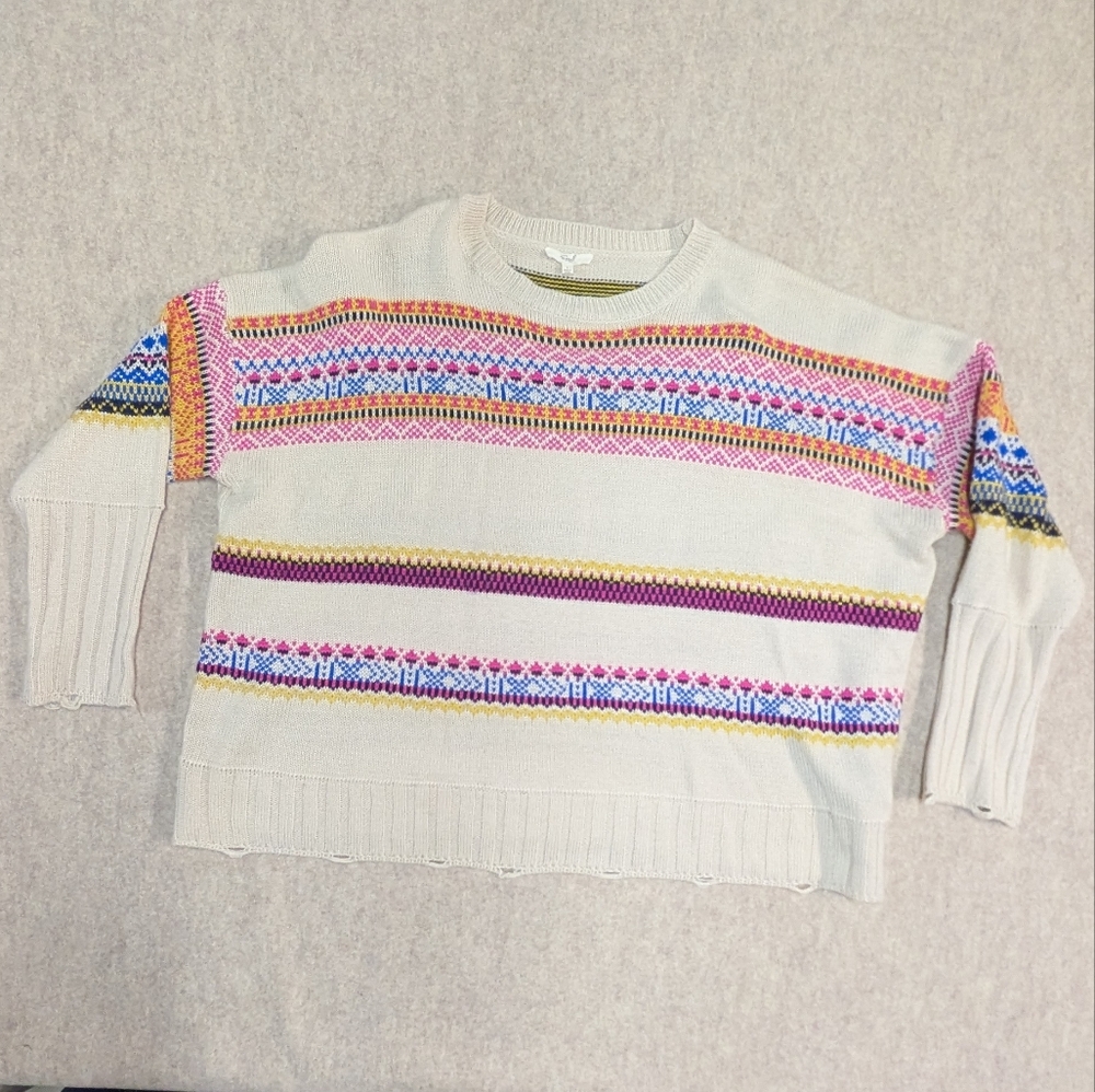 Easel Colorful Striped Crew Neck Oversized Sweater Size Women's Large